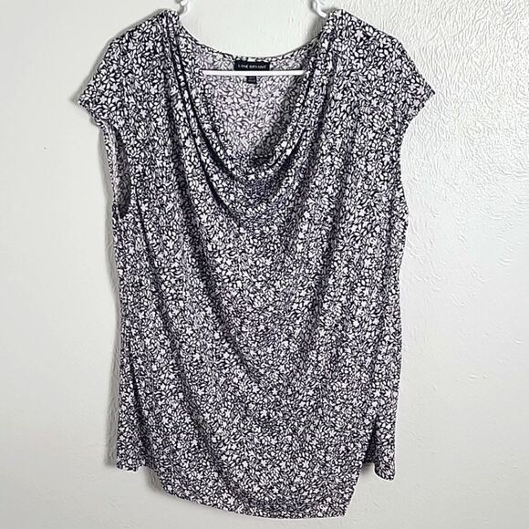 Lane Bryant Black & White Draped Jersey Floral Tunic Top Cowl Neck, Size 14/16 - Picture 2 of 8
